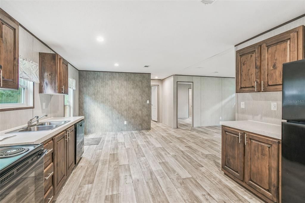 Interior, Kitchen, Recessed Lighting, Wood Texture Flooring