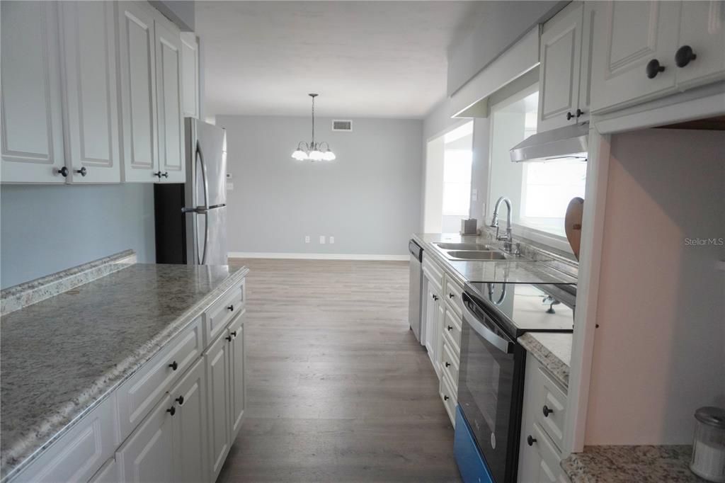 Chandelier, Interior, Kitchen, Pendant Lights, Wood Texture Flooring