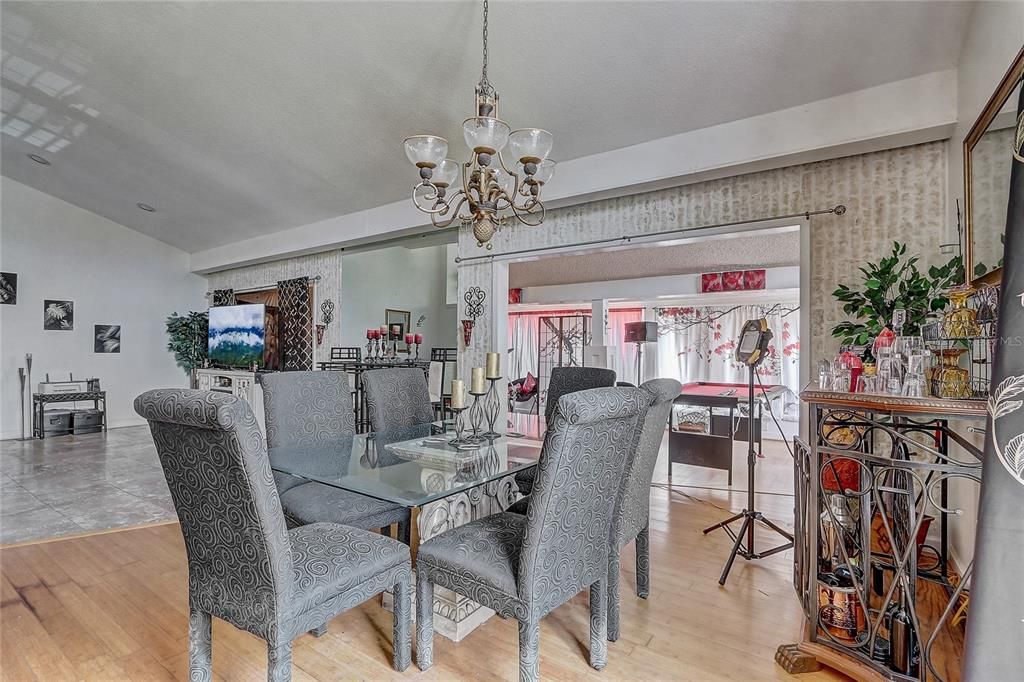 Chandelier, Dining room, Interior, Wood Texture Flooring