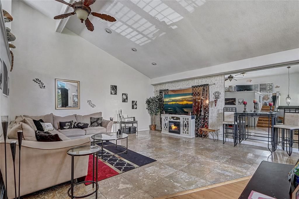 Dining room, Fireplace, Interior, Living room, Pendant Lights