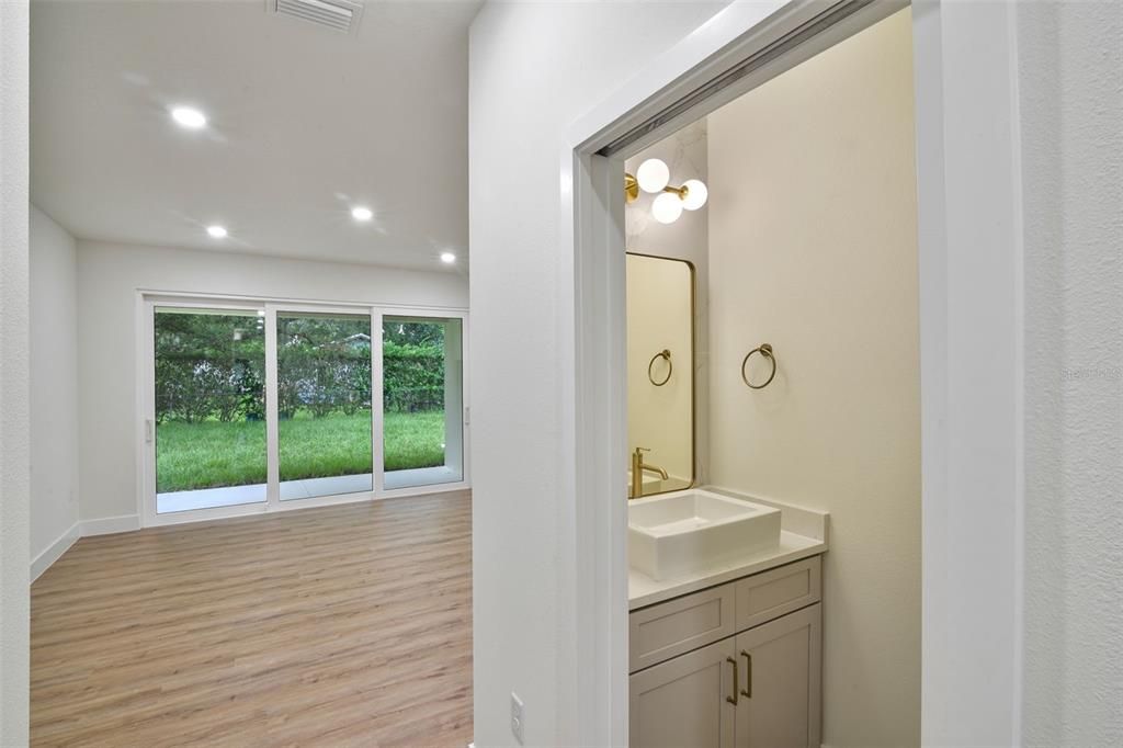 Bathroom, Interior, Recessed Lighting, Wood Texture Flooring