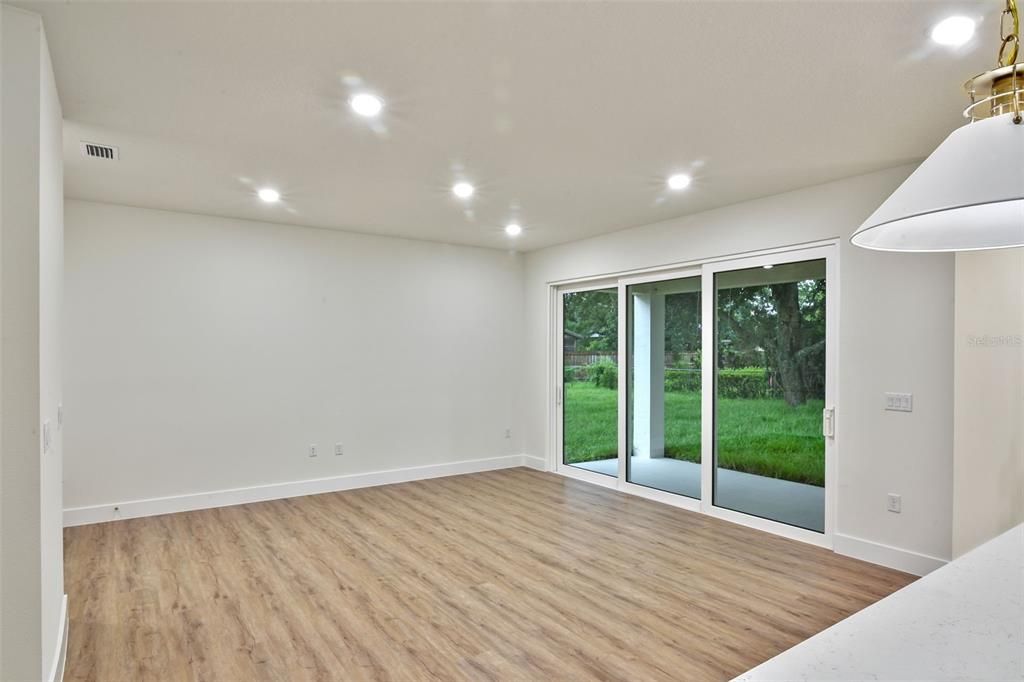 Empty room, Interior, Recessed Lighting, Wood Texture Flooring