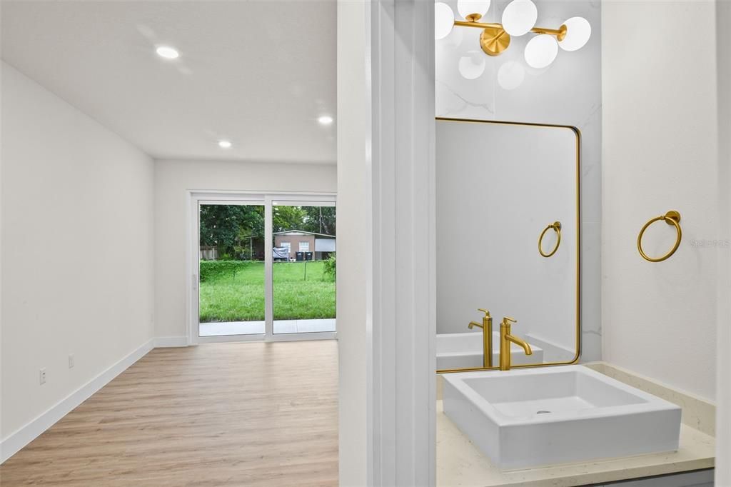 Bathroom, Interior, Recessed Lighting, Wood Texture Flooring