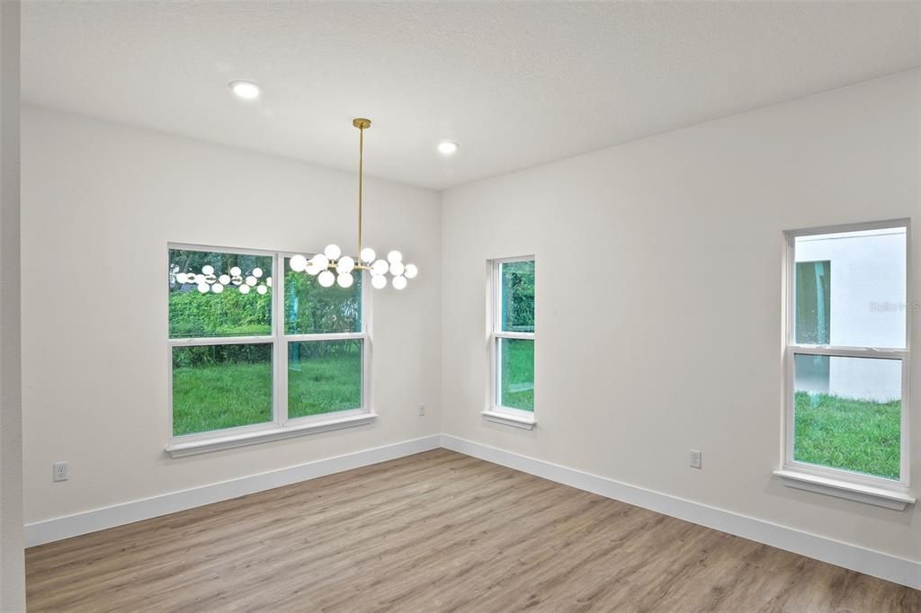Empty room, Interior, Pendant Lights, Recessed Lighting, Wood Texture Flooring