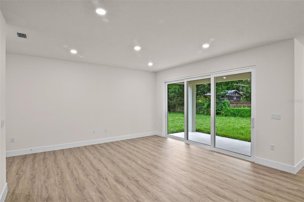 Empty room, Interior, Recessed Lighting, Wood Texture Flooring