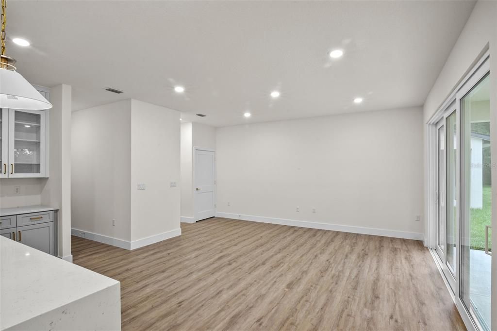Empty room, Interior, Recessed Lighting, Wood Texture Flooring