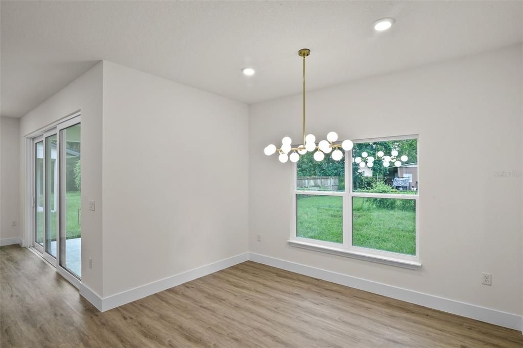 Empty room, Interior, Pendant Lights, Recessed Lighting, Wood Texture Flooring