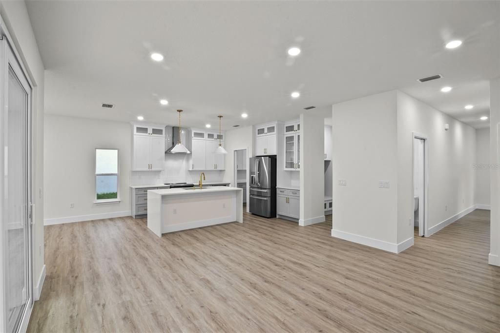 Interior, Kitchen, Pendant Lights, Recessed Lighting, Wood Texture Flooring
