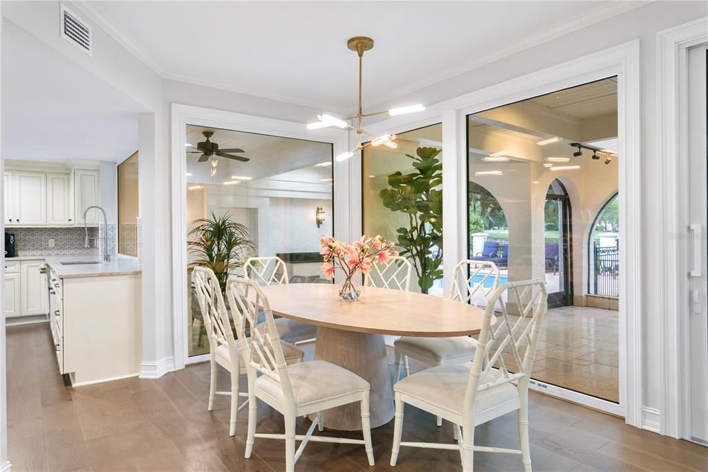 Dining room, Interior, Kitchen, Pendant Lights, Wood Texture Flooring