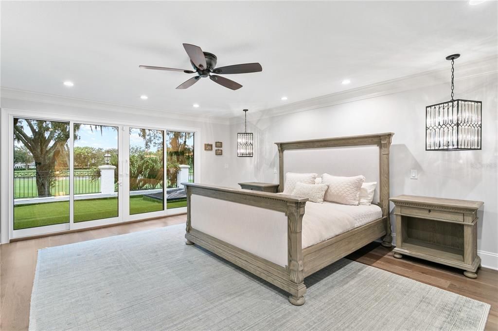 Bedroom, Interior, Pendant Lights, Recessed Lighting, Wood Texture Flooring