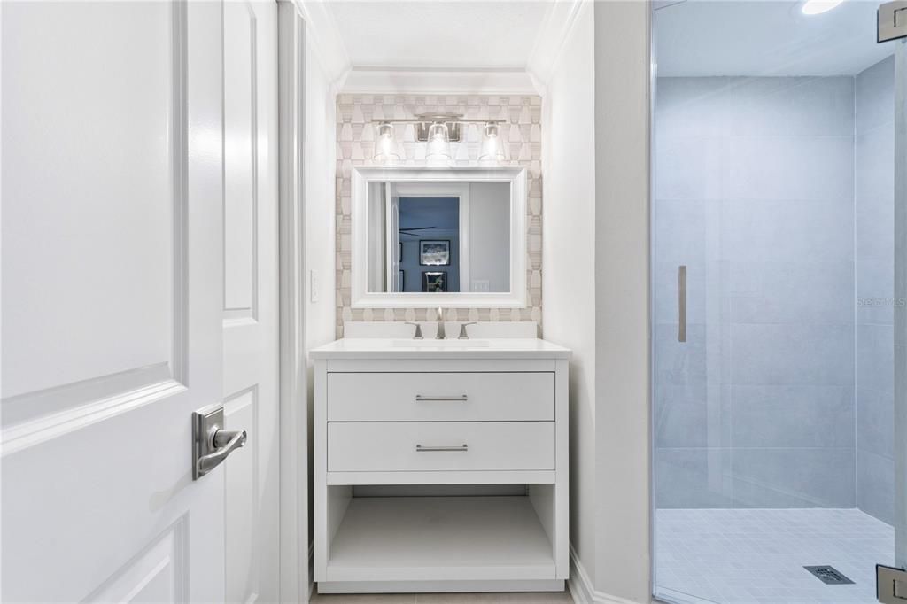 Bathroom, Glass Shower, Interior, Recessed Lighting