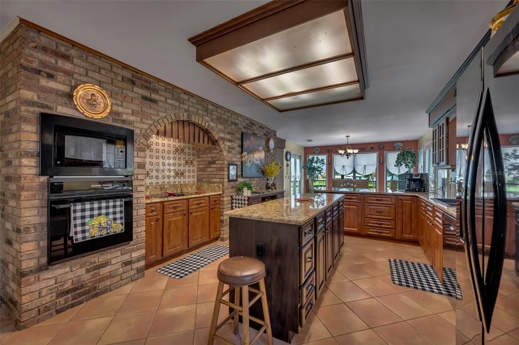 Chandelier, Interior, Kitchen, Stone Walls