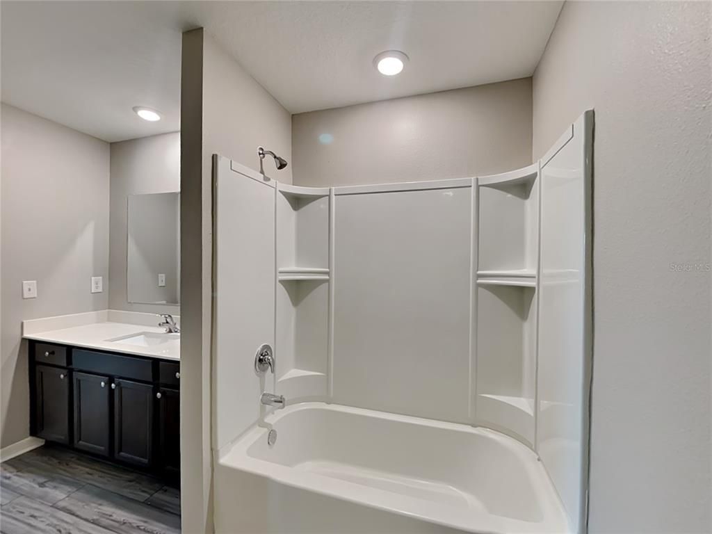 Bathroom, Interior, Recessed Lighting, Wood Texture Flooring