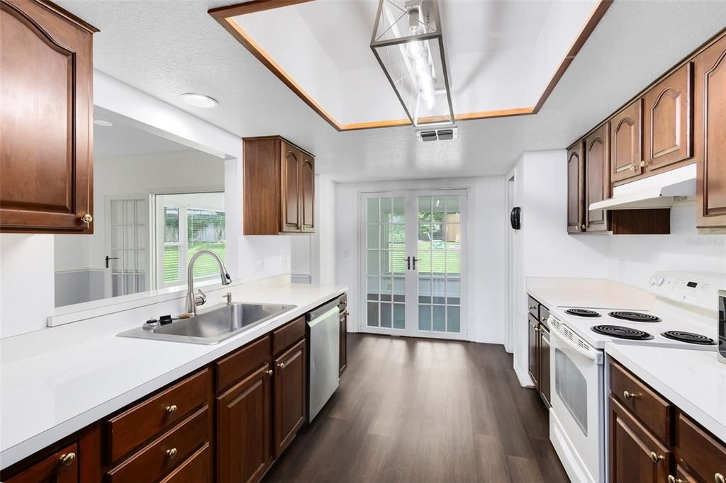 Interior, Kitchen, Recessed Lighting, Wood Texture Flooring