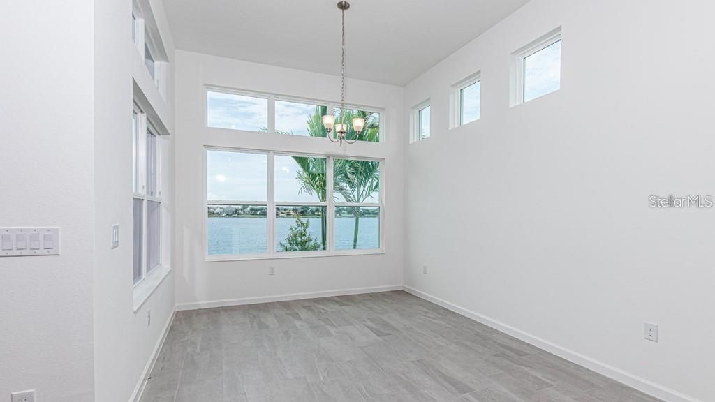 Empty room, Interior, Pendant Lights, Water, Wood Texture Flooring