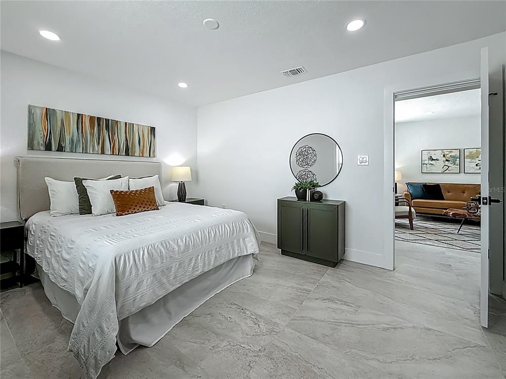 Bedroom, Interior, Marble, Recessed Lighting
