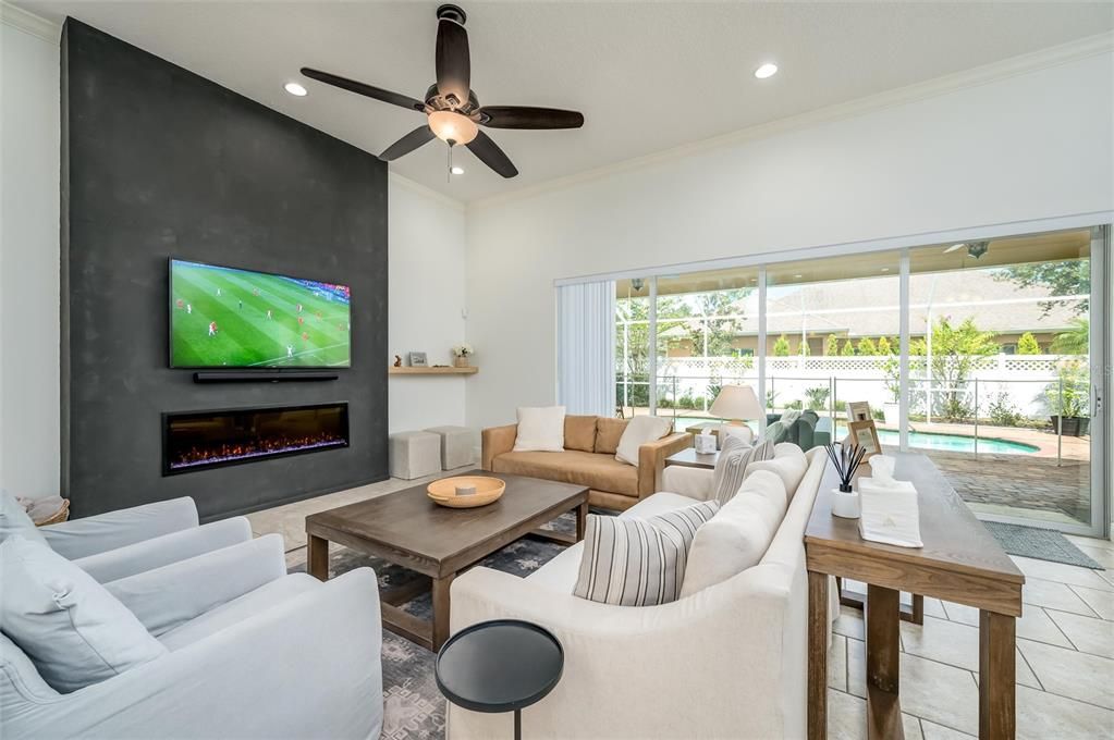 Fireplace, Interior, Living room, Recessed Lighting