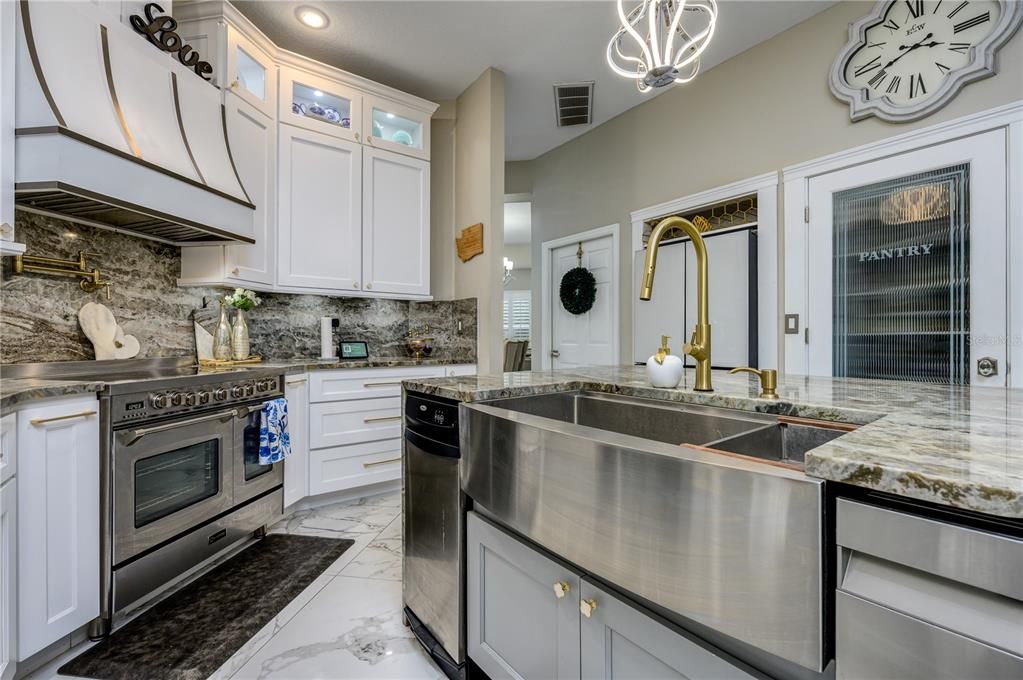 Interior, Kitchen, Marble, Recessed Lighting, Stainless Steel Appliances