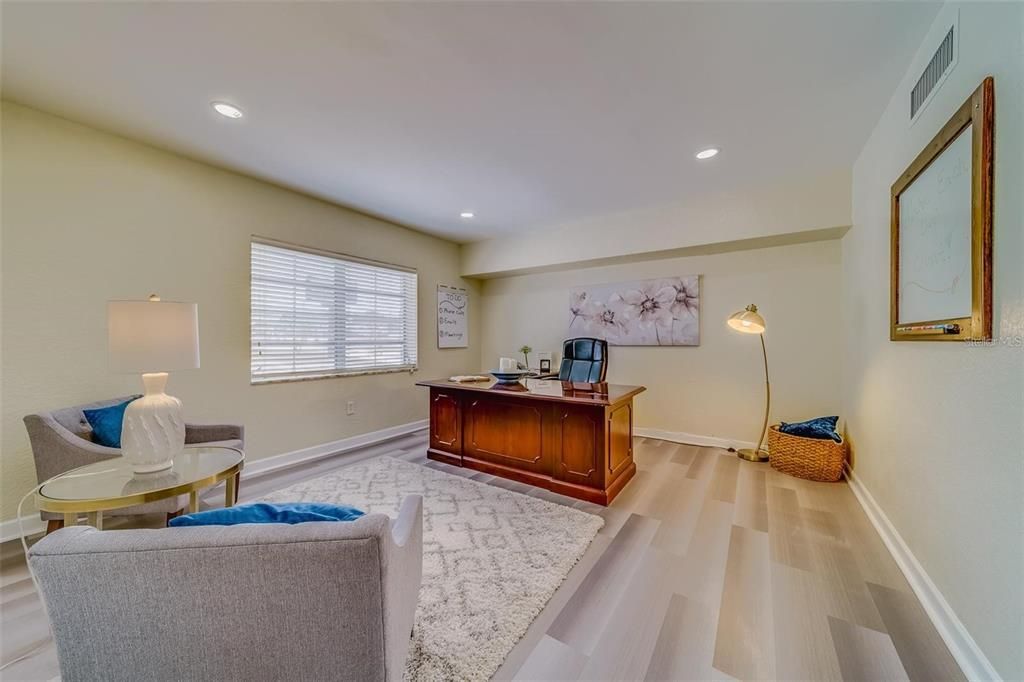 Home Office, Interior, Recessed Lighting, Wood Texture Flooring