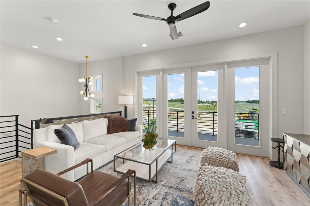 Interior, Living room, Pendant Lights, Recessed Lighting, Water, Wood Texture Flooring