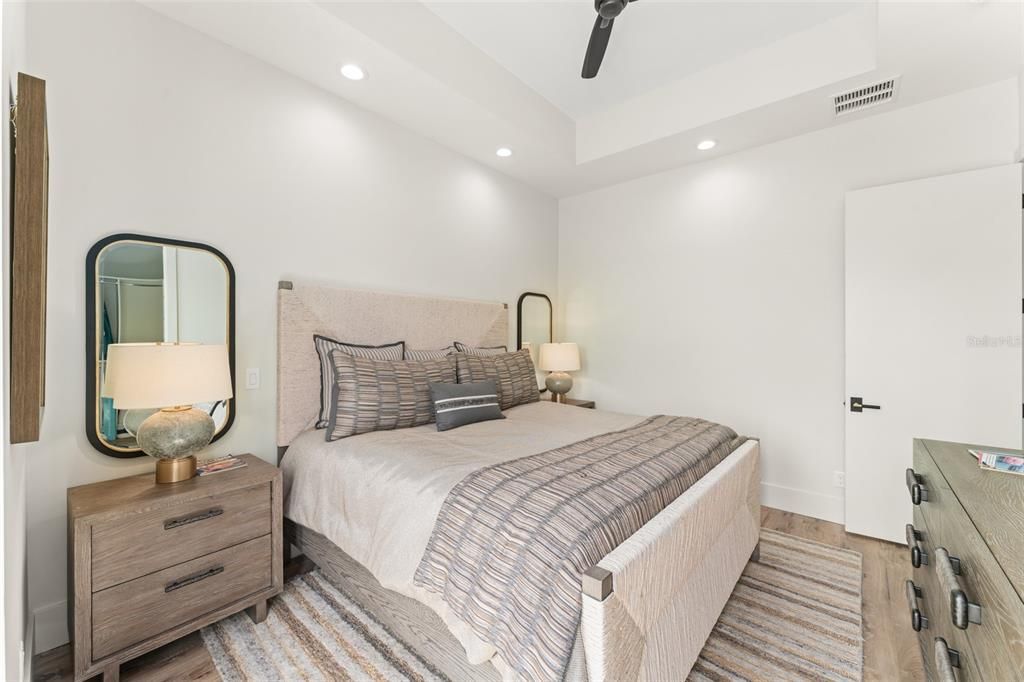 Bedroom, Interior, Recessed Lighting, Wood Texture Flooring