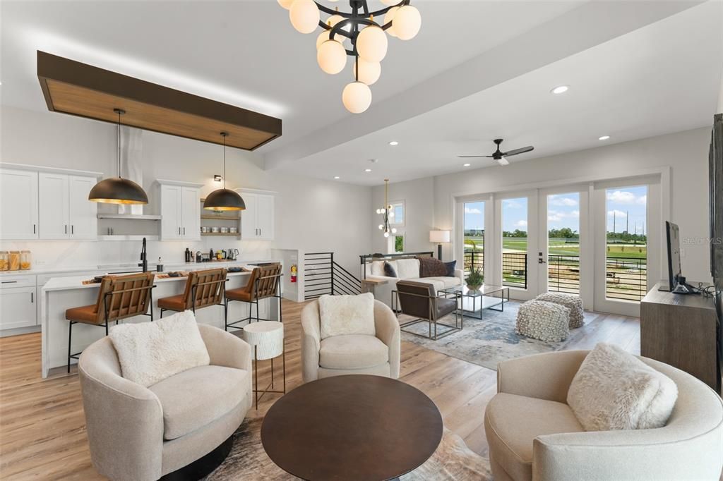 Interior, Kitchen, Living room, Pendant Lights, Recessed Lighting, Wood Texture Flooring