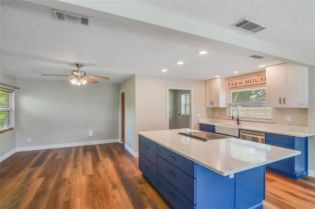 Interior, Kitchen, Recessed Lighting, Wood Texture Flooring