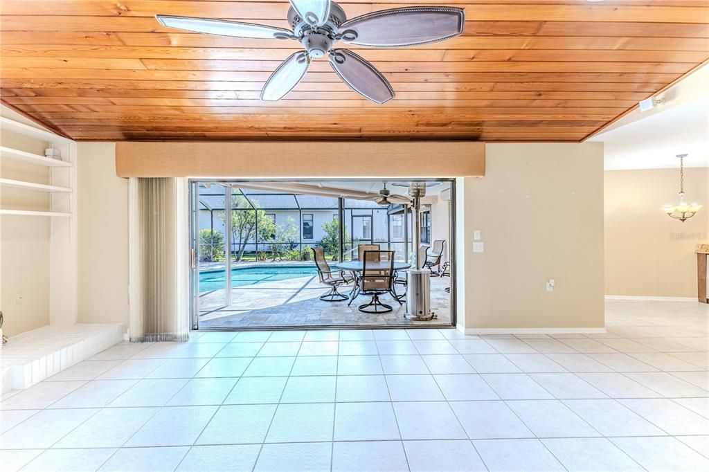 Chandelier, Dining room, Interior, Pool, Wooden Ceilings