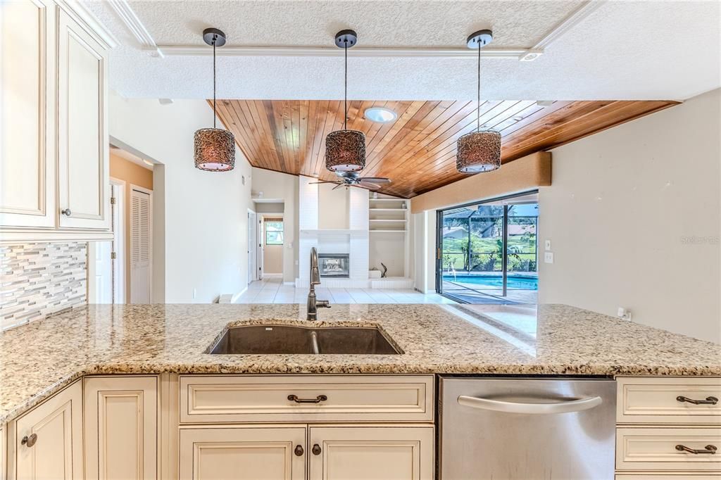 Interior, Kitchen, Pendant Lights, Recessed Lighting, Wooden Ceilings