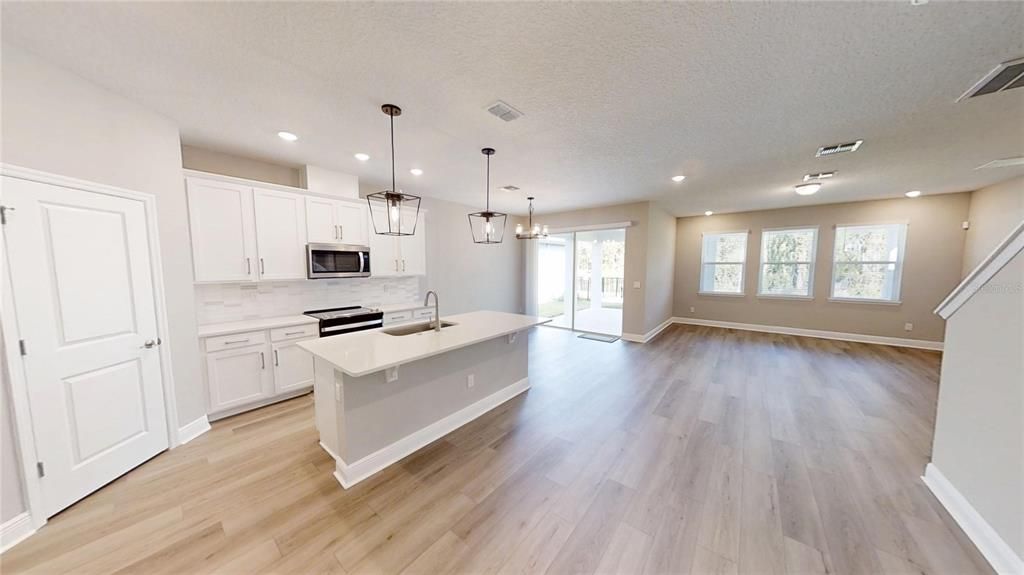 Interior, Kitchen, Pendant Lights, Recessed Lighting, Wood Texture Flooring
