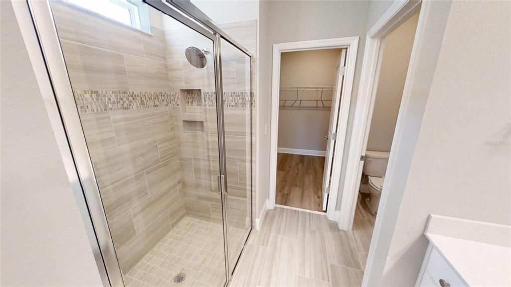 Bathroom, Glass Shower, Interior, Walk-in Closets, Wood Texture Flooring