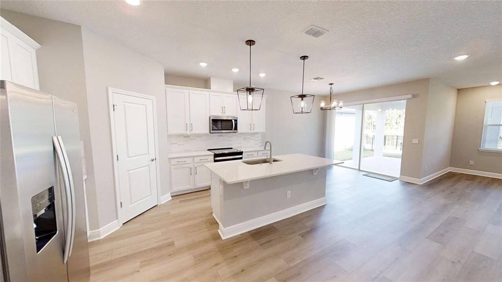 Interior, Kitchen, Pendant Lights, Recessed Lighting, Wood Texture Flooring