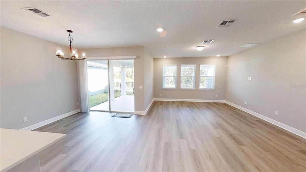 Empty room, Interior, Pendant Lights, Recessed Lighting, Wood Texture Flooring