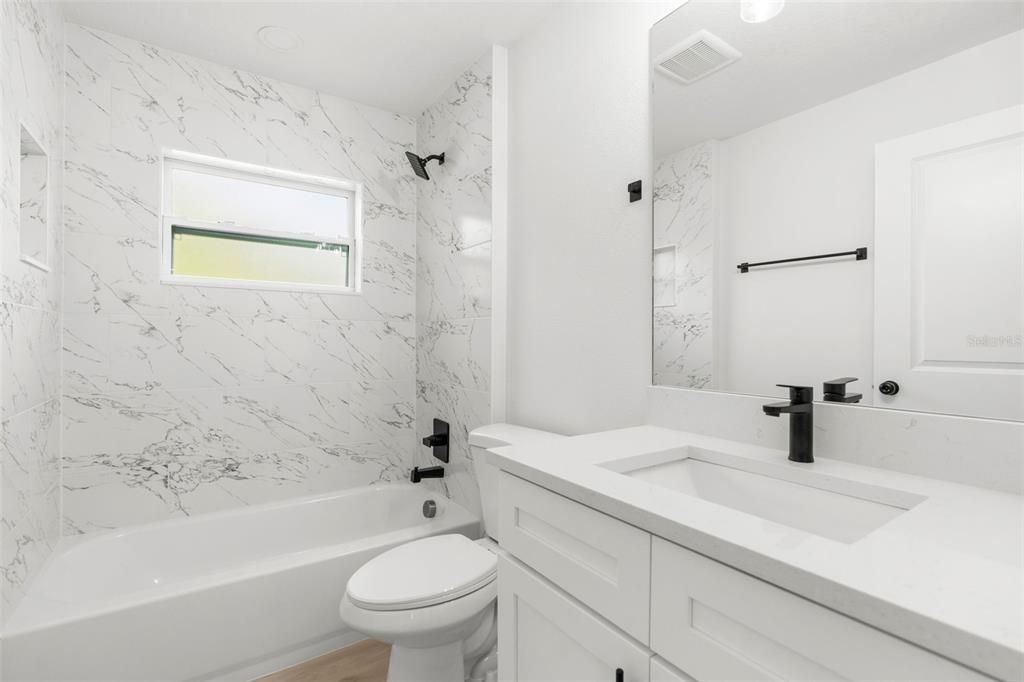 Bathroom, Interior, Marble Walls, Wood Texture Flooring