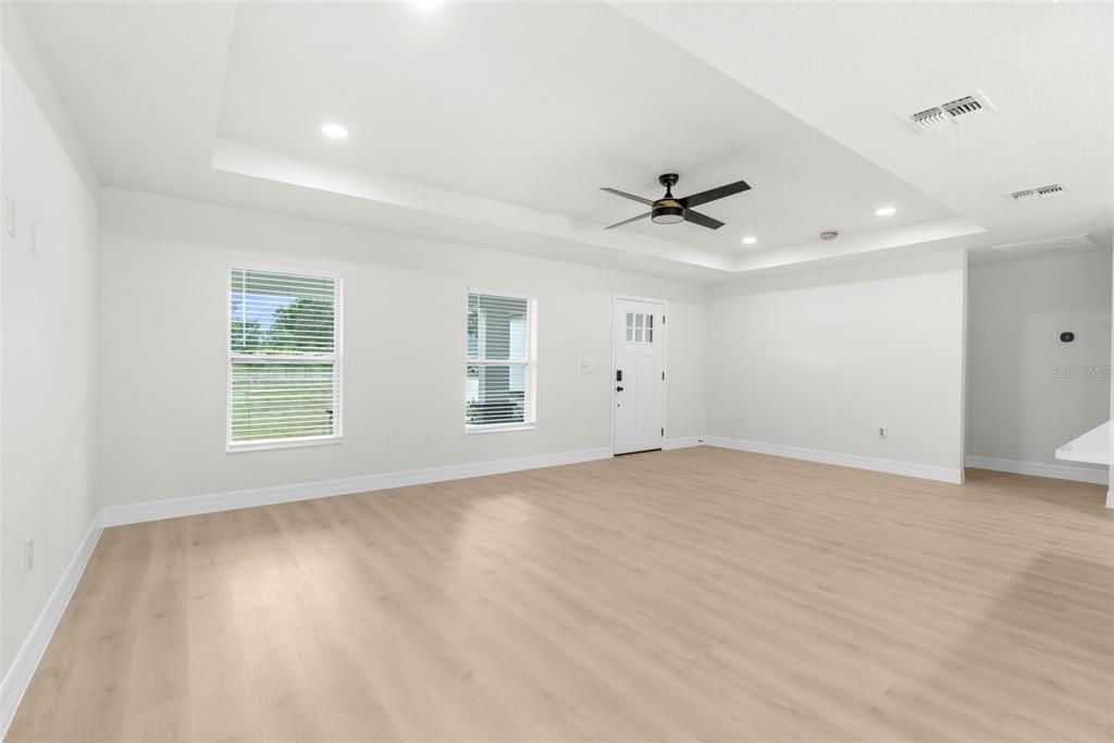 Empty room, Interior, Recessed Lighting, Wood Texture Flooring