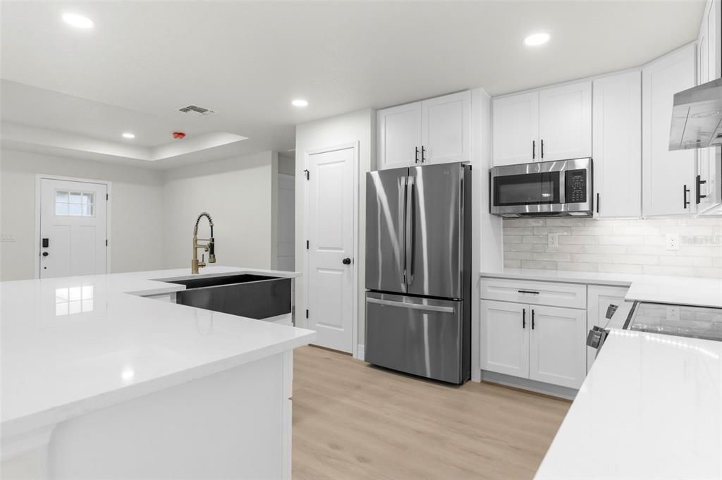 Interior, Kitchen, Recessed Lighting, Wood Texture Flooring