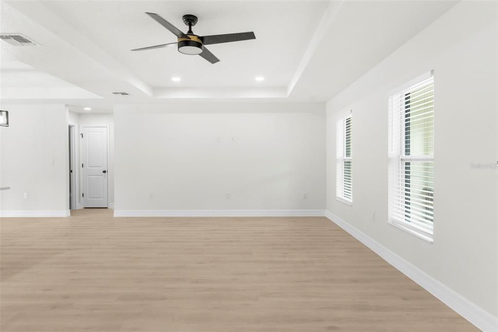 Empty room, Interior, Recessed Lighting, Wood Texture Flooring
