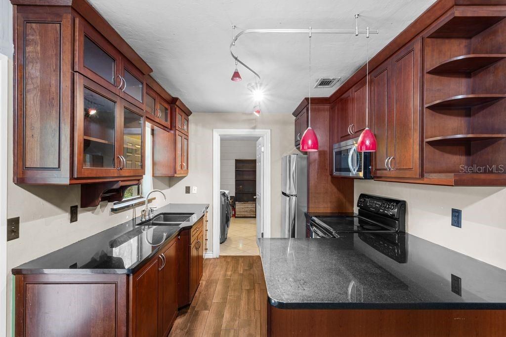 Interior, Kitchen, Pendant Lights, Wood Texture Flooring
