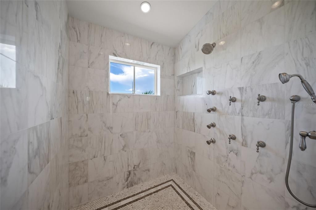 Bathroom, Interior, Marble Walls, Recessed Lighting