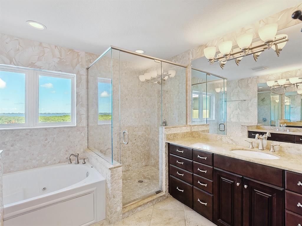 Bathroom, Dual Sink Vanities, Glass Shower, Interior, Recessed Lighting