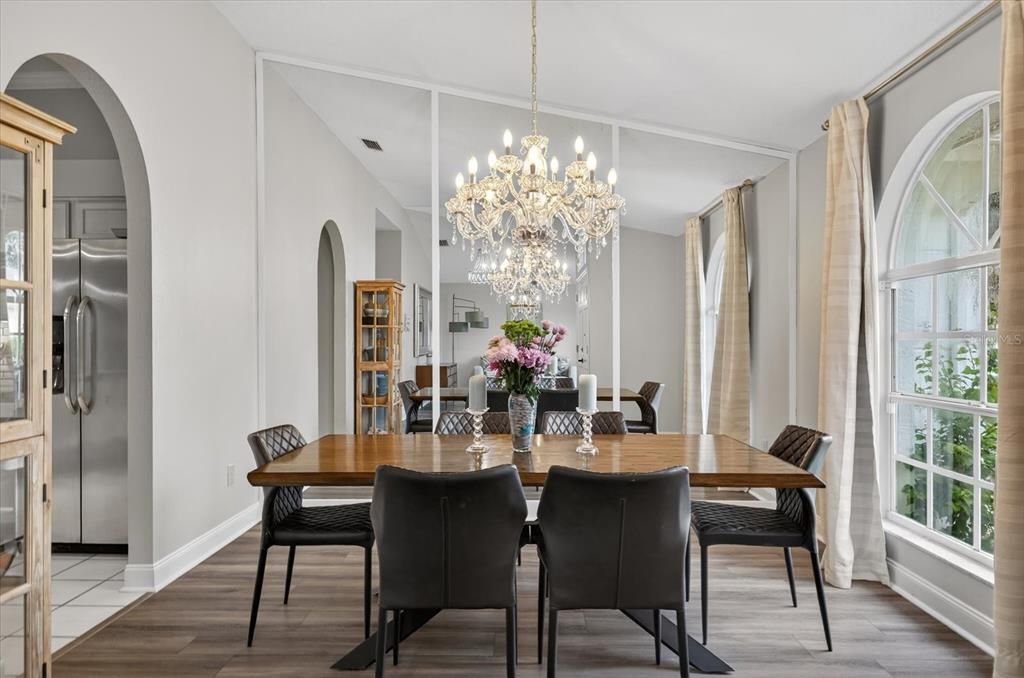 Chandelier, Dining room, Interior, Wood Texture Flooring