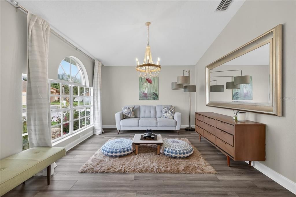 Interior, Living room, Pendant Lights, Wood Texture Flooring