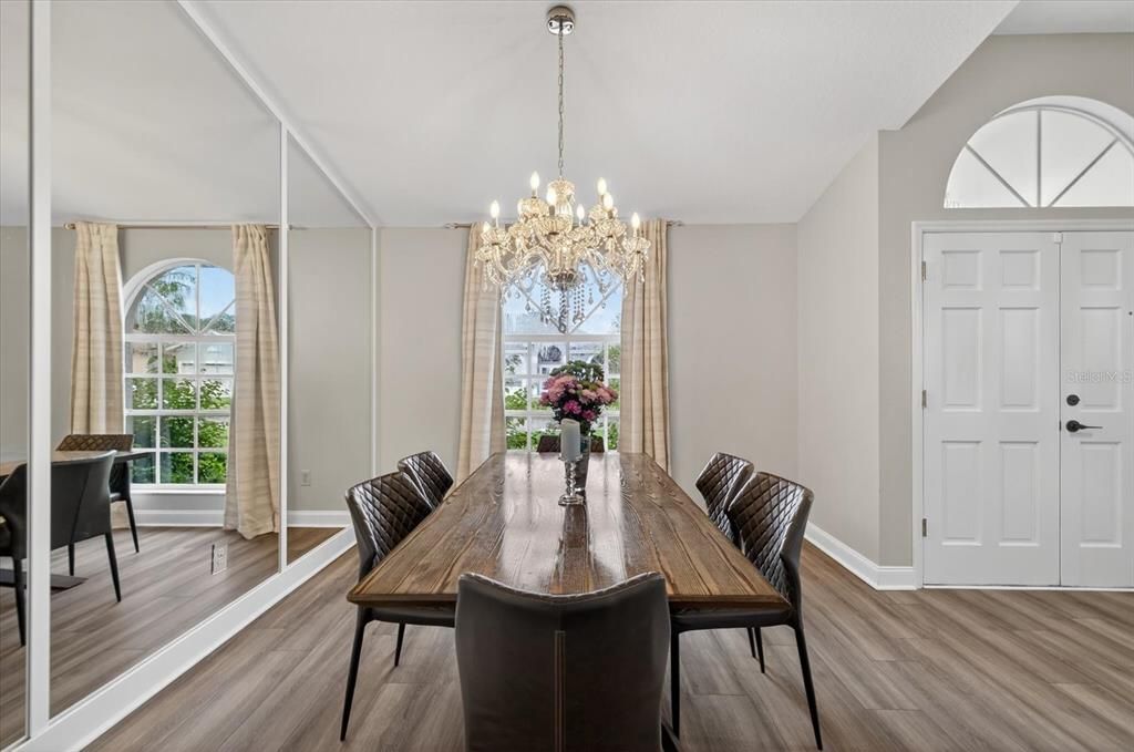 Chandelier, Dining room, Interior, Wood Texture Flooring