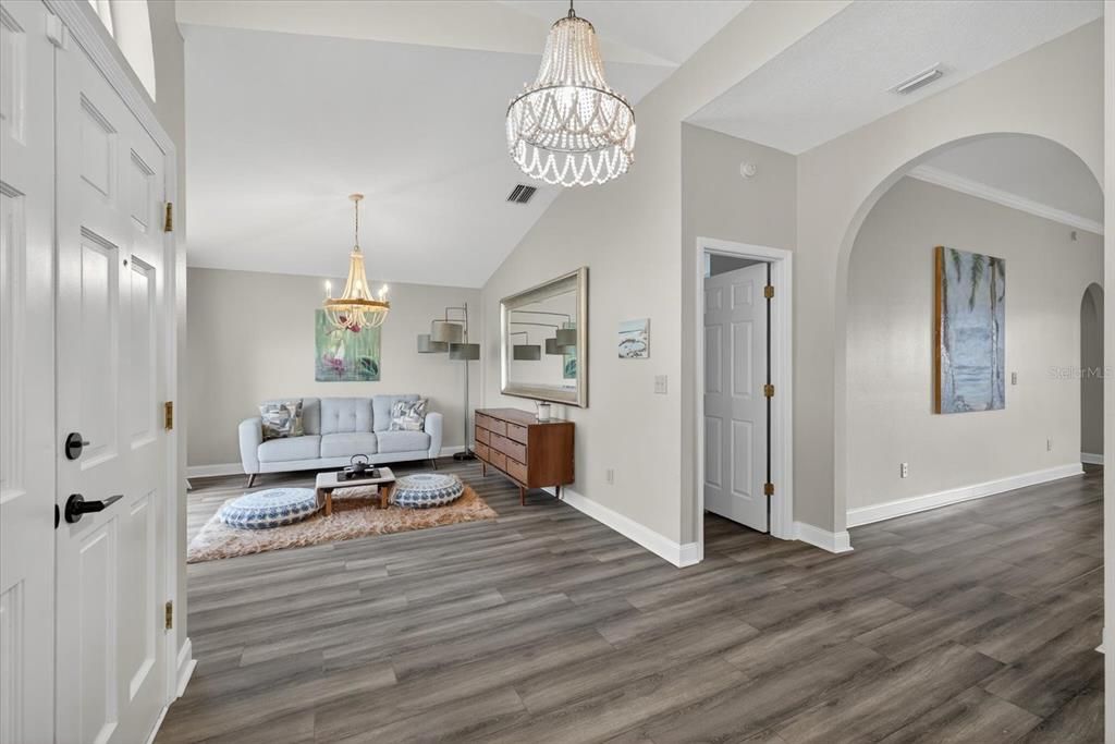 Chandelier, Interior, Living room, Pendant Lights, Wood Texture Flooring