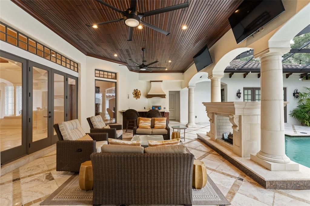 Exterior, Fireplace, Living room, Recessed Lighting