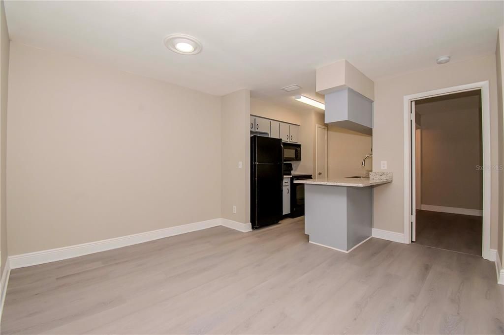 Interior, Kitchen, Recessed Lighting, Wood Texture Flooring