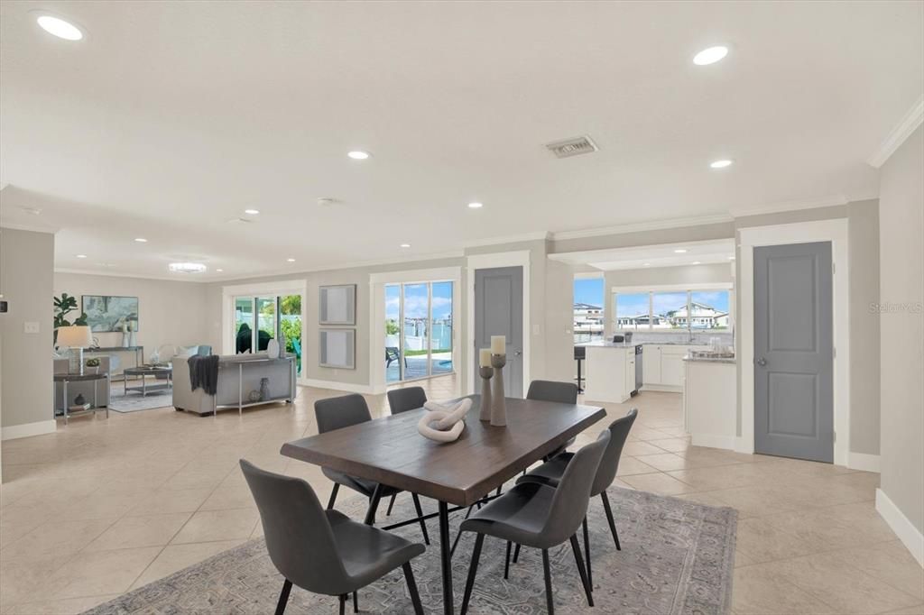 Dining room, Interior, Kitchen, Living room, Recessed Lighting, Water