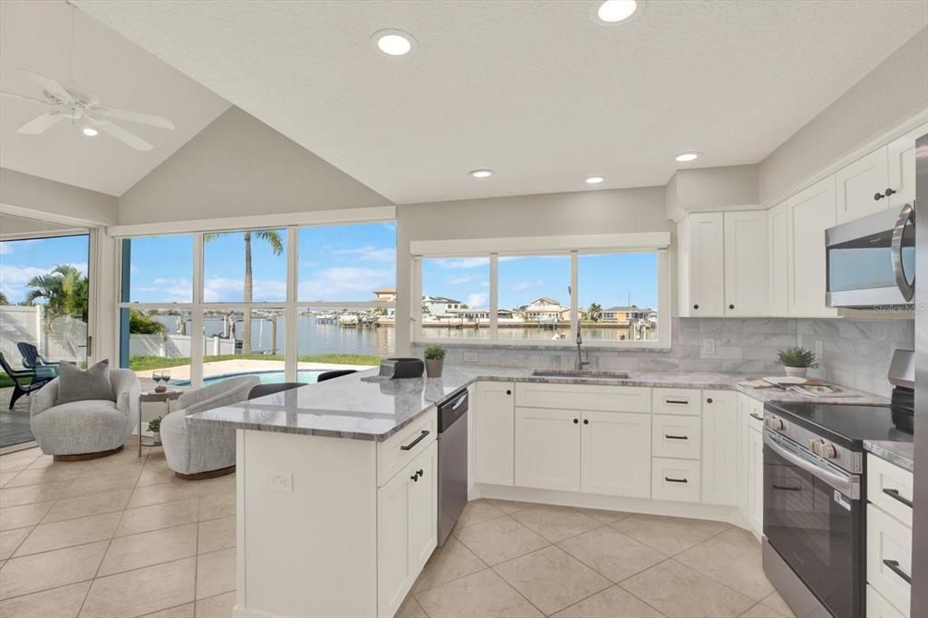 Interior, Kitchen, Recessed Lighting, Stainless Steel Appliances, Water