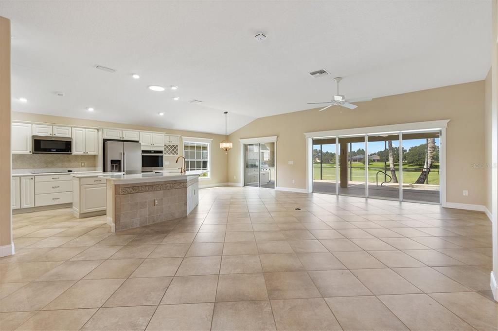 Chandelier, Empty room, Interior, Kitchen, Pendant Lights, Recessed Lighting, Stainless Steel Appliances