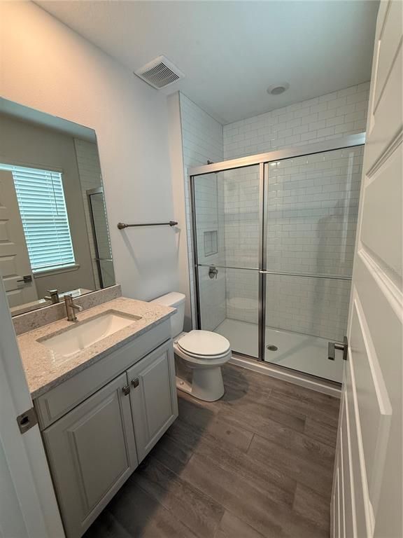 Bathroom, Glass Shower, Interior, Wood Texture Flooring